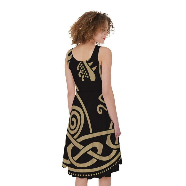 NOBRAND Scandinavian Viking Dragon Print Sleeveless Knee Length Dress, Dragons Fashion Summer Maxi Dress for Women., Women's, Size: Medium