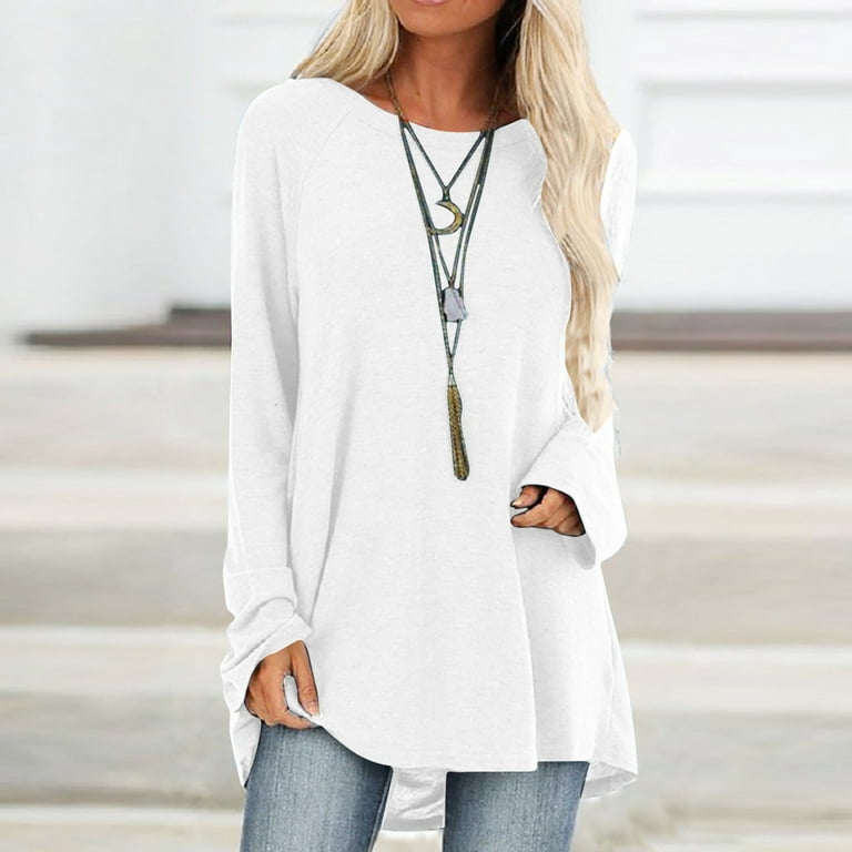 Long Sleeve Tunic Tops for Women to Wear with Leggings Basic Solid