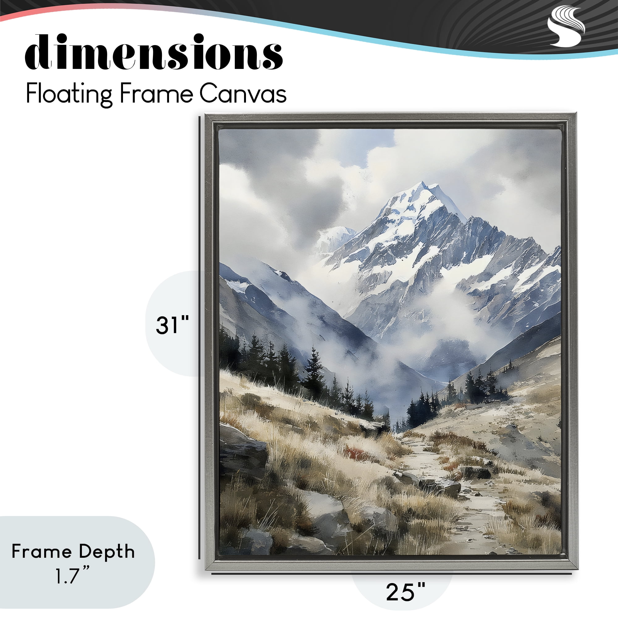 Stupell Industries Snow Caps Mountain Peaks Gray Framed Floater Canvas Wall Art, design by Franklyn Gregory