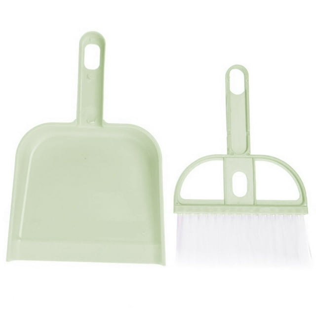 2 Pieces/Set Mini Broom Dustpan Nordic Desktop Keyboard Washing Brush Small Hand Tool for Home Office, Green