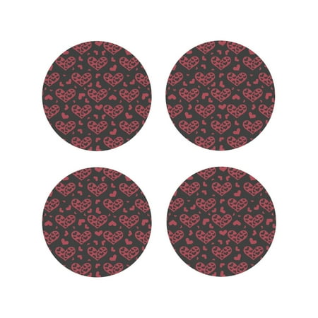 

Leather Coasters Set of 4 - red love heart Lightweight Non-Slip Drink Coasters for Desk Anti-Scalding Desk Cup Coasters for Office Table Decor Round Shape