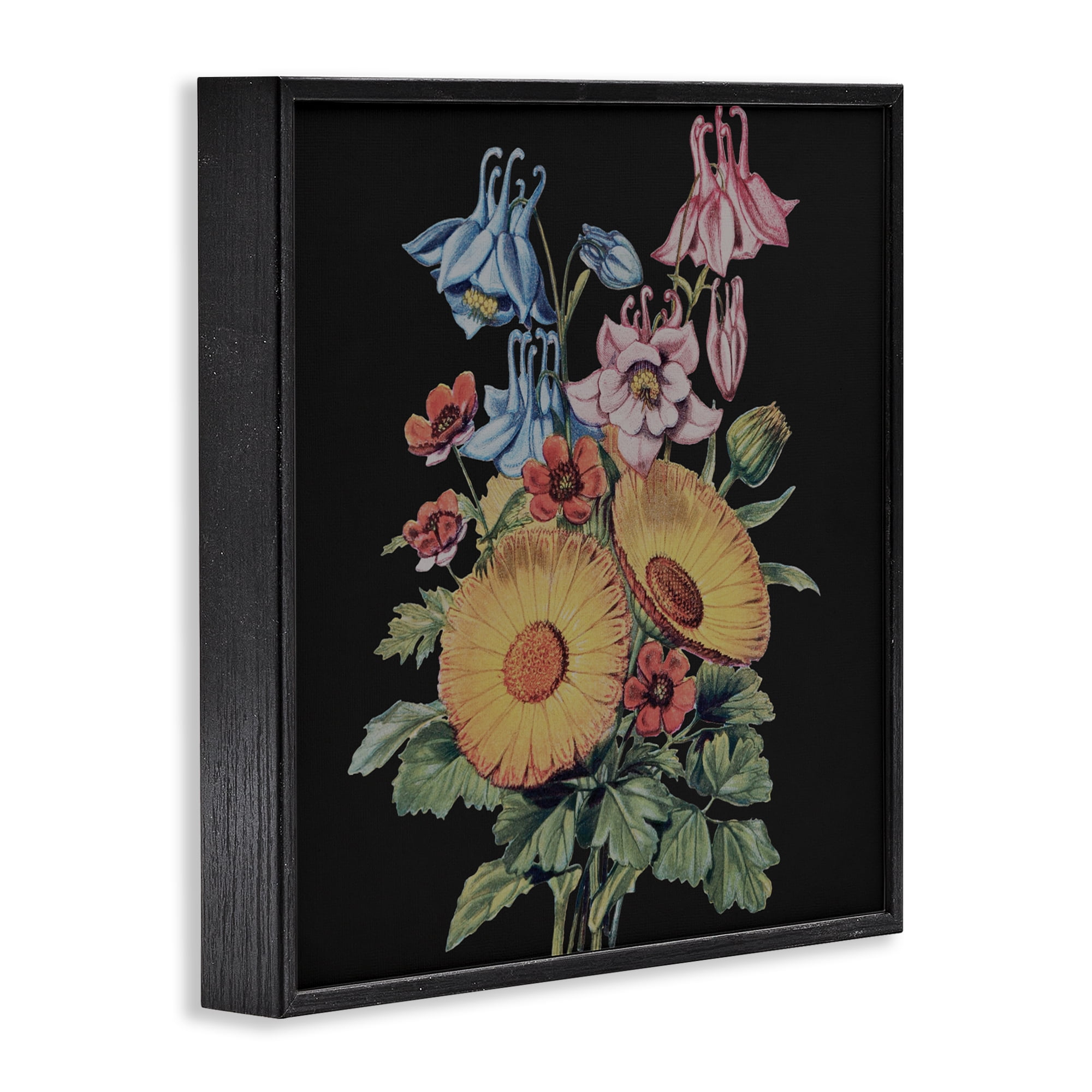 Stupell Industries Vintage Bouquet Study on Black Black Framed Giclee Art, design by Dan Meneely