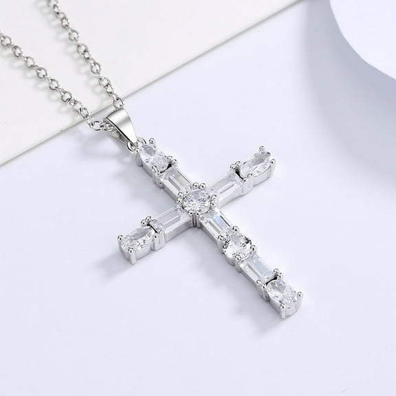 18K White Gold Plated Cross Pendant Necklace with Swarovski Crystals