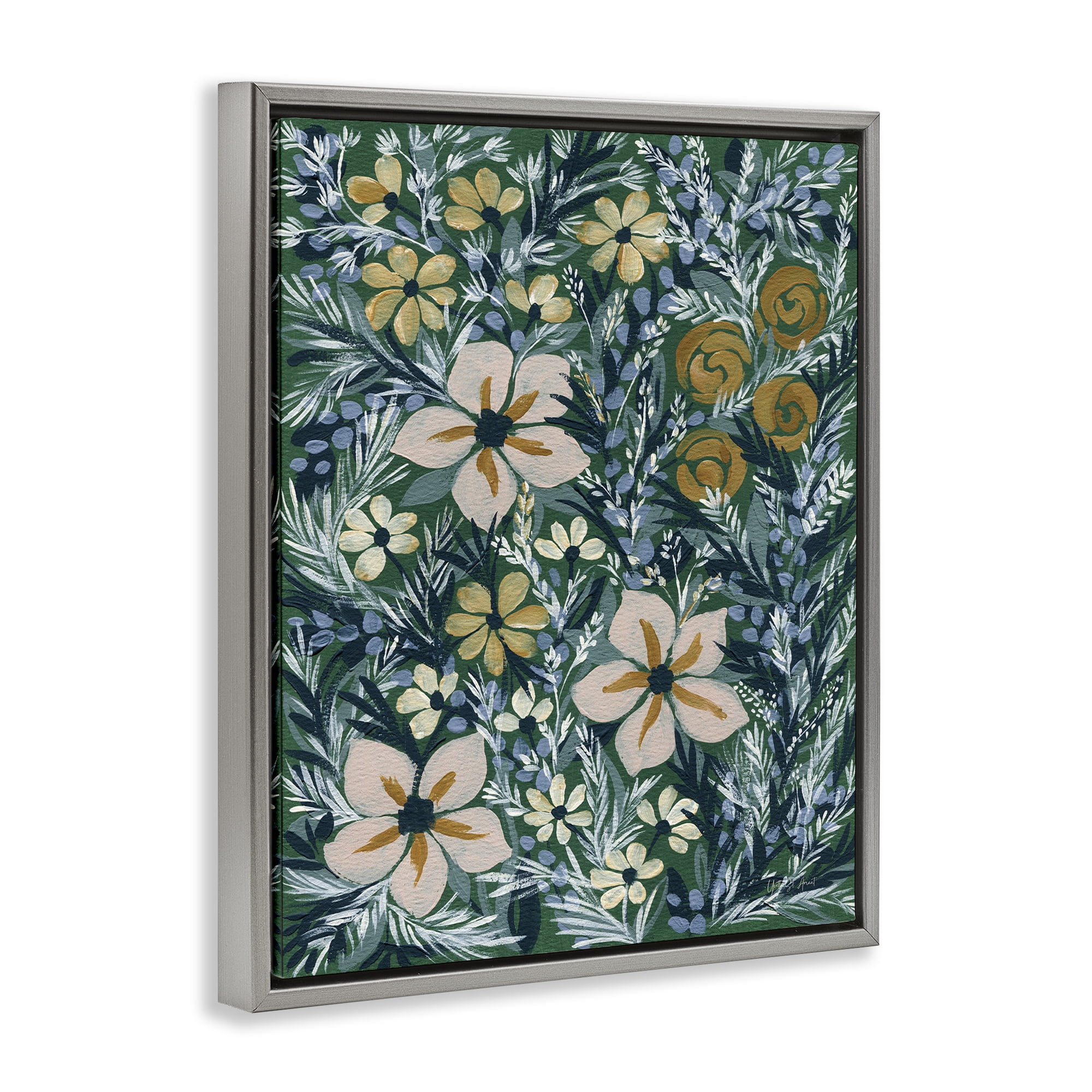 Stupell Industries Summer Boho Florals Botanical & Floral Painting Gray Floater Framed Art Print Wall Art, 25 x 31