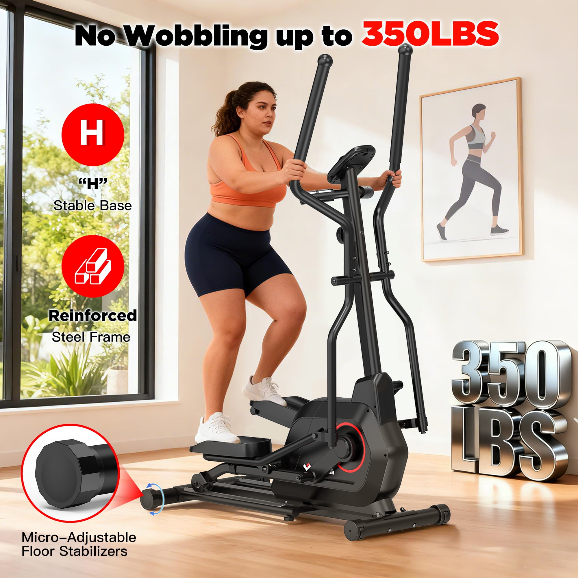 Winita Elliptical Machine & Exercise Bike for Home, Front Drive Compact Elliptical with 14 Resistance Levels, 350LBS Capacity Low Impact Cross Trainer for Seniors, Small Spaces, Quiet Magnetic