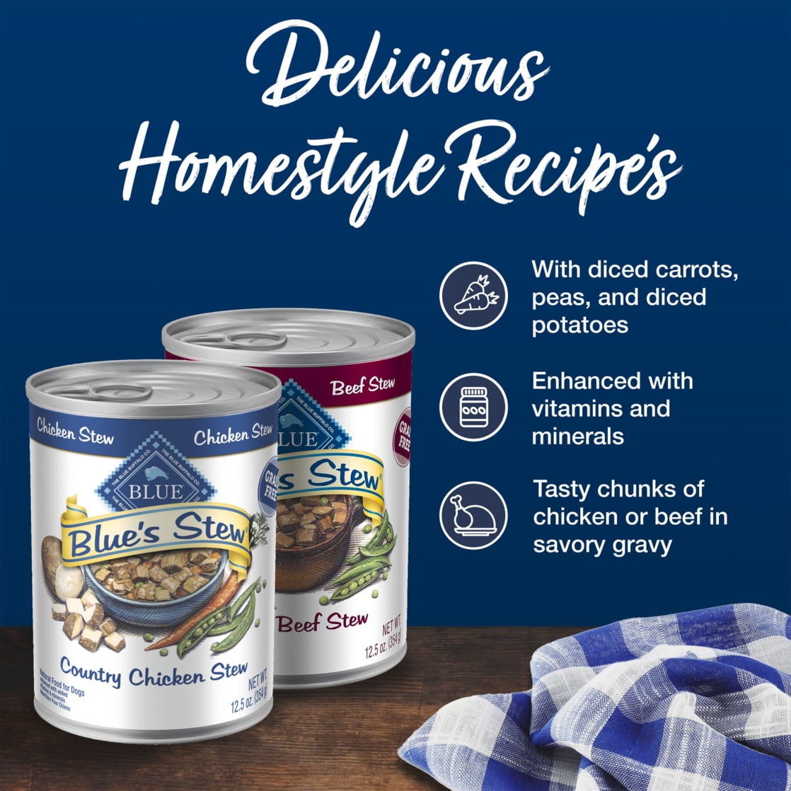 (3 pack) Blue Buffalo Blue's Stew Natural Wet Dog Food, Hearty Beef & Country Chicken Variety Pack