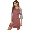 thumbnail image 3 of Baywell Women's 3/4 Sleeve Nightgown Sleepwear Color Block Crewneck Nightshirt Above Knee-Length Nightdress Soft Comfy Tee Sleepshirt Loungewear, S-3XL, 3 of 7