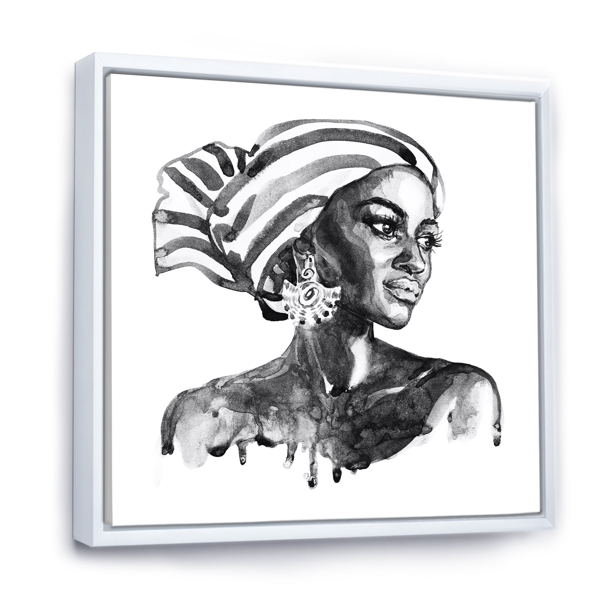 Designart 'Portrait of Afro American Woman XII' Modern Framed Canvas Wall Art Print