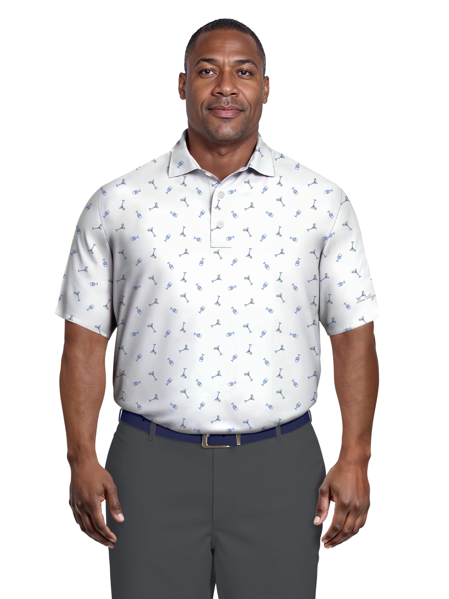 Ben Hogan Men's and Big Men’s Conversational Drink Printed Short Sleeve Golf Polo Shirt, up to Size 5XL