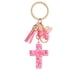 thumbnail image 1 of Llavero Creative con forma de cruz de resina rosa con mariposa y borla, 1 of 1