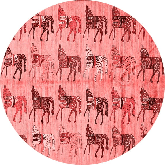 Ahgly Company Indoor Round Abstract Red Modern Area Rugs, 3' Round