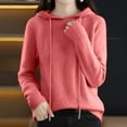 thumbnail image 2 of RMGVDSD Women's Soft Hooded Pullover Sweater Fashion Knitted Long Sleeve Sweaters For Women Solid Color Loose Knit Pullover Tops /Pink, 2 of 7