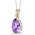 thumbnail image 2 of Gem Stone King 925 Silver and 10K Yellow Gold 2 Tone Pear Shape Purple Amethyst and White E-F Lab Grown Diamond Keren Hanan Pendant Necklace for Women (9.87 Ctttw), 2 of 4