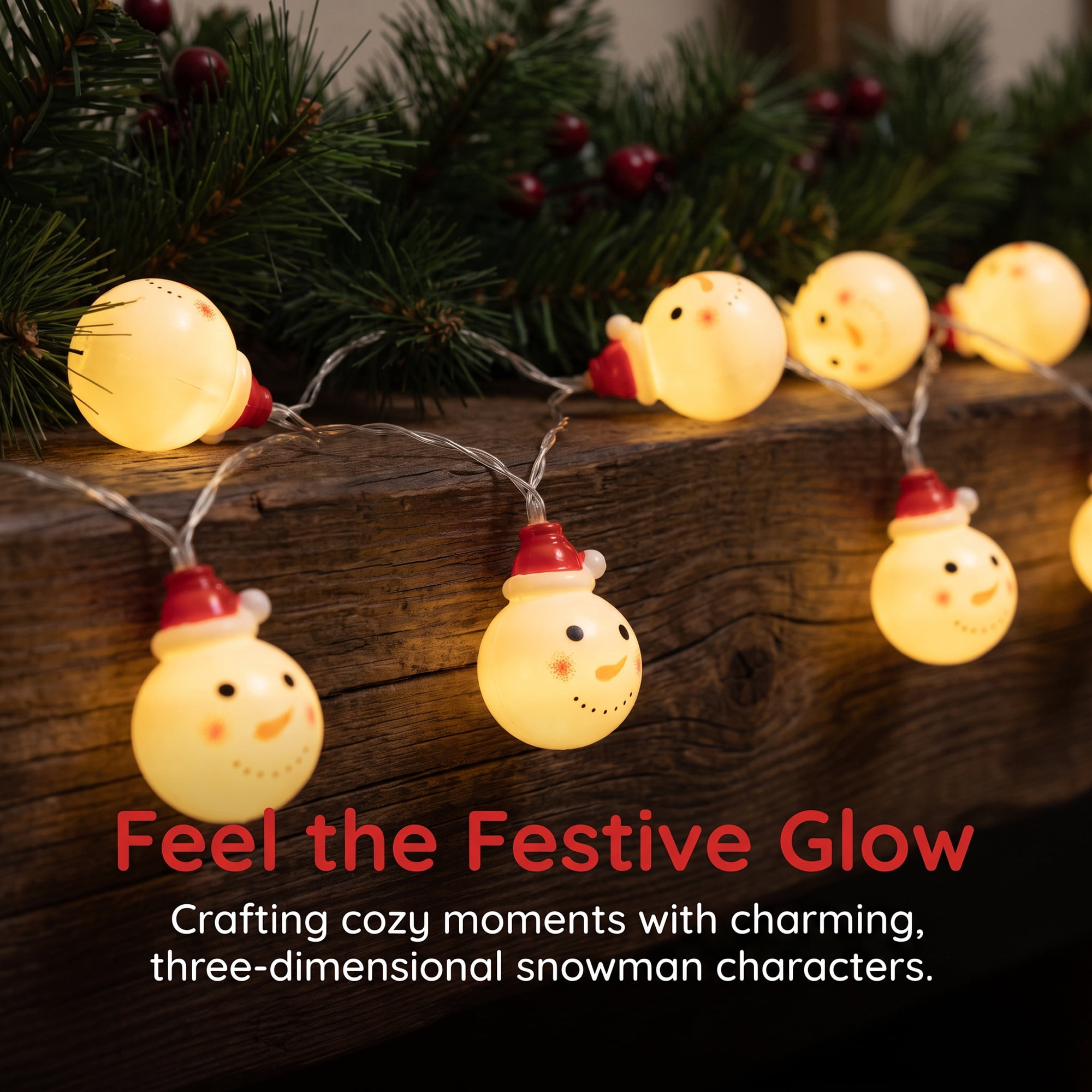 Unique Bargains Fairy Garlands Yuletide Noel Twinkle Lamps 9.8 ft Snowman Battery Operated