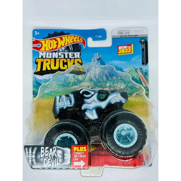 Hot Wheels Monster Trucks Bear Devil 2022 X-Wreckers Plus Connect and Crash Car