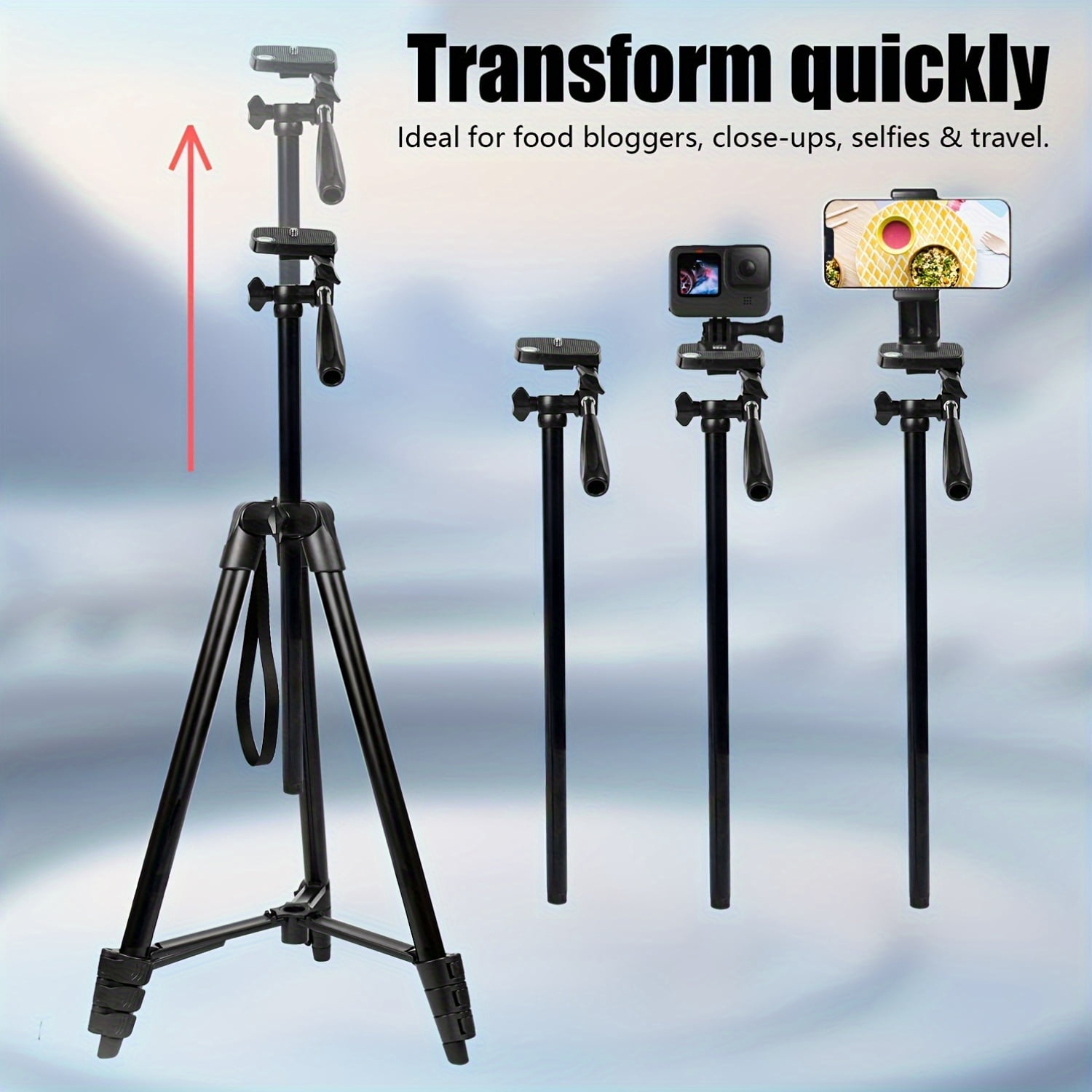 63" Aluminum Tripod with Wireless Remote, Compatible with Mirrorless/Mobile/Action Cameras for Video/Selfie/Live Streaming