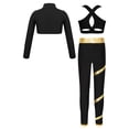 thumbnail image 2 of Doomiva Kids Girls Sports Bra Turtleneck Long Sleeve Crop Top with Leggings Set Dance Gym Yoga Black&Gold 16, 2 of 5