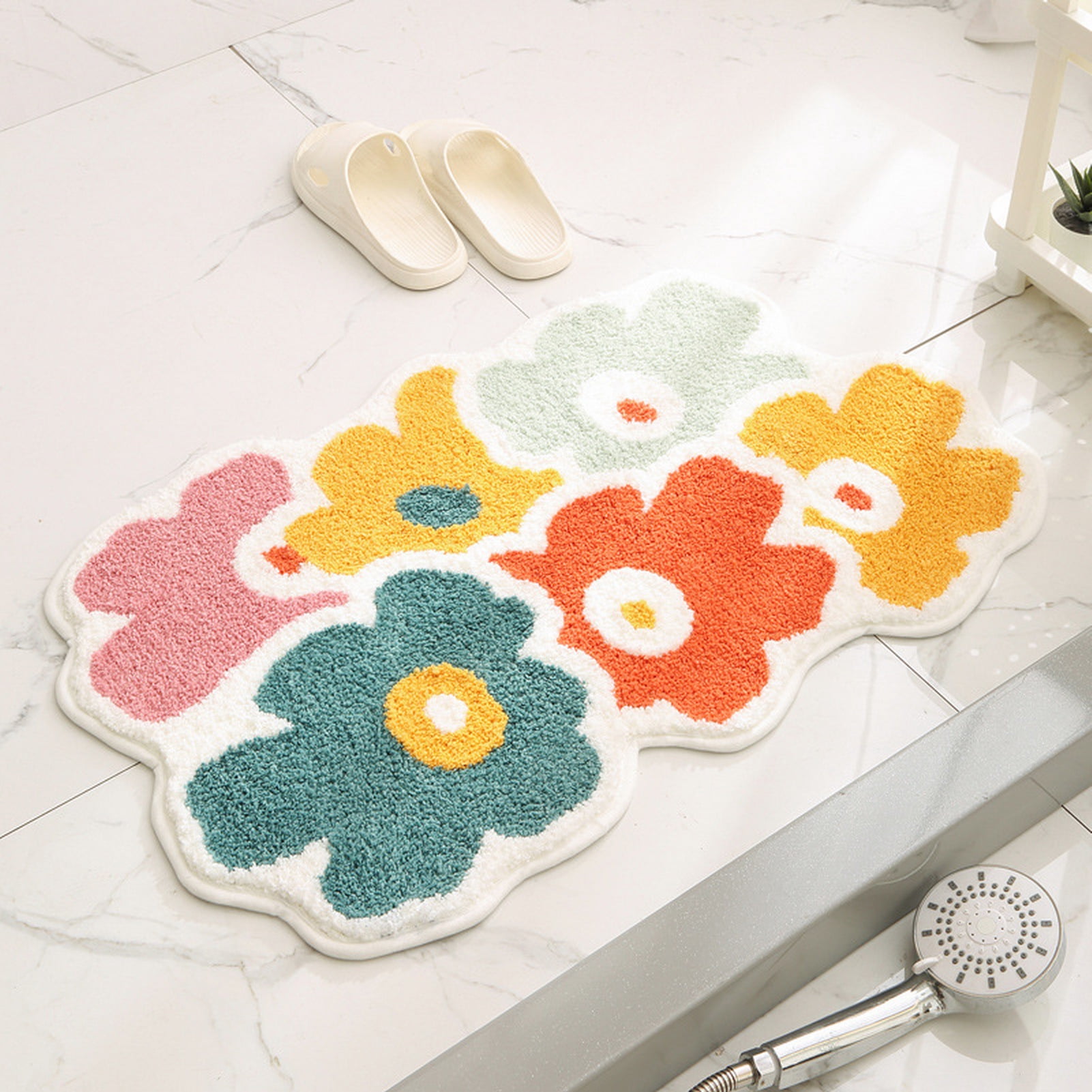 Cute Bath Mat, Soft Superfine Fiber Flower Floor Mat Bathroom, Non Slip Water  Absorbent Rug Bath Mat Door Mats Rugs for Entrance Bedroom Kitchen Bathroom  Toilet Floors 25.6 x 25.6 Inches