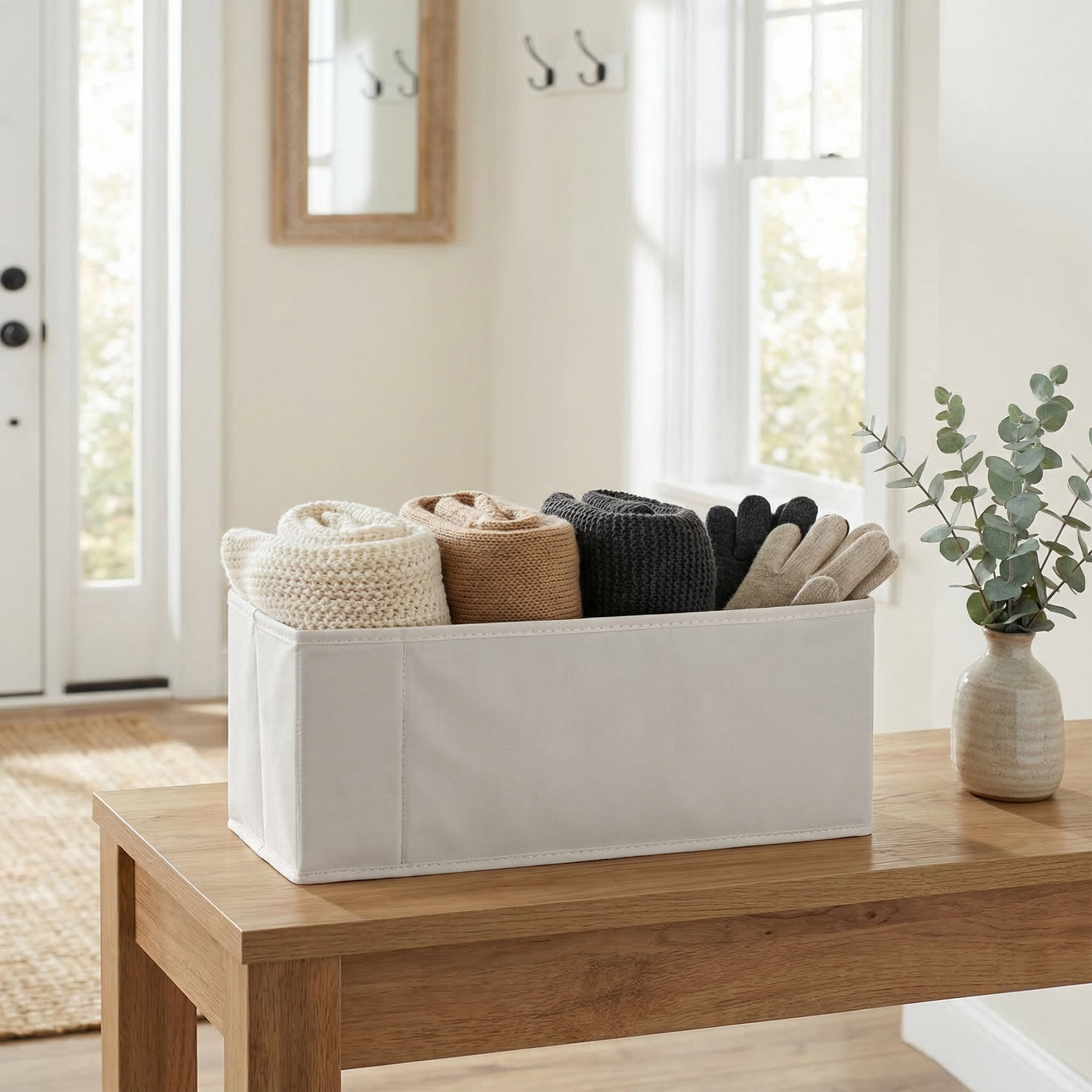 Unique Bargains 3pcs Storage Cube Fabric Storage Bin White 17.3*3.9*7.9in