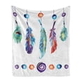 thumbnail image 1 of Boho Soft Flannel Fleece Throw Blanket, Several Tribal Feather Group in Psychedelic Hippie Universe Cosmos Harmony Forms, Cozy Plush for Indoor and Outdoor Use, 50" x 60", Multicolor, by Ambesonne, 1 of 6