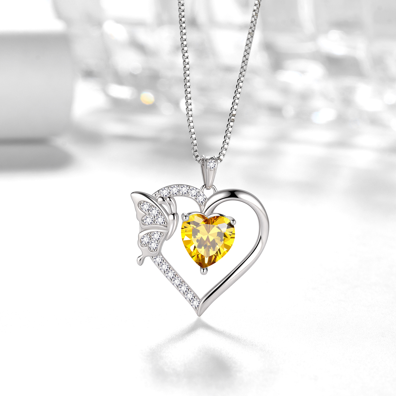 Juwaliy Citrine Heart Butterfly Necklace photo 3