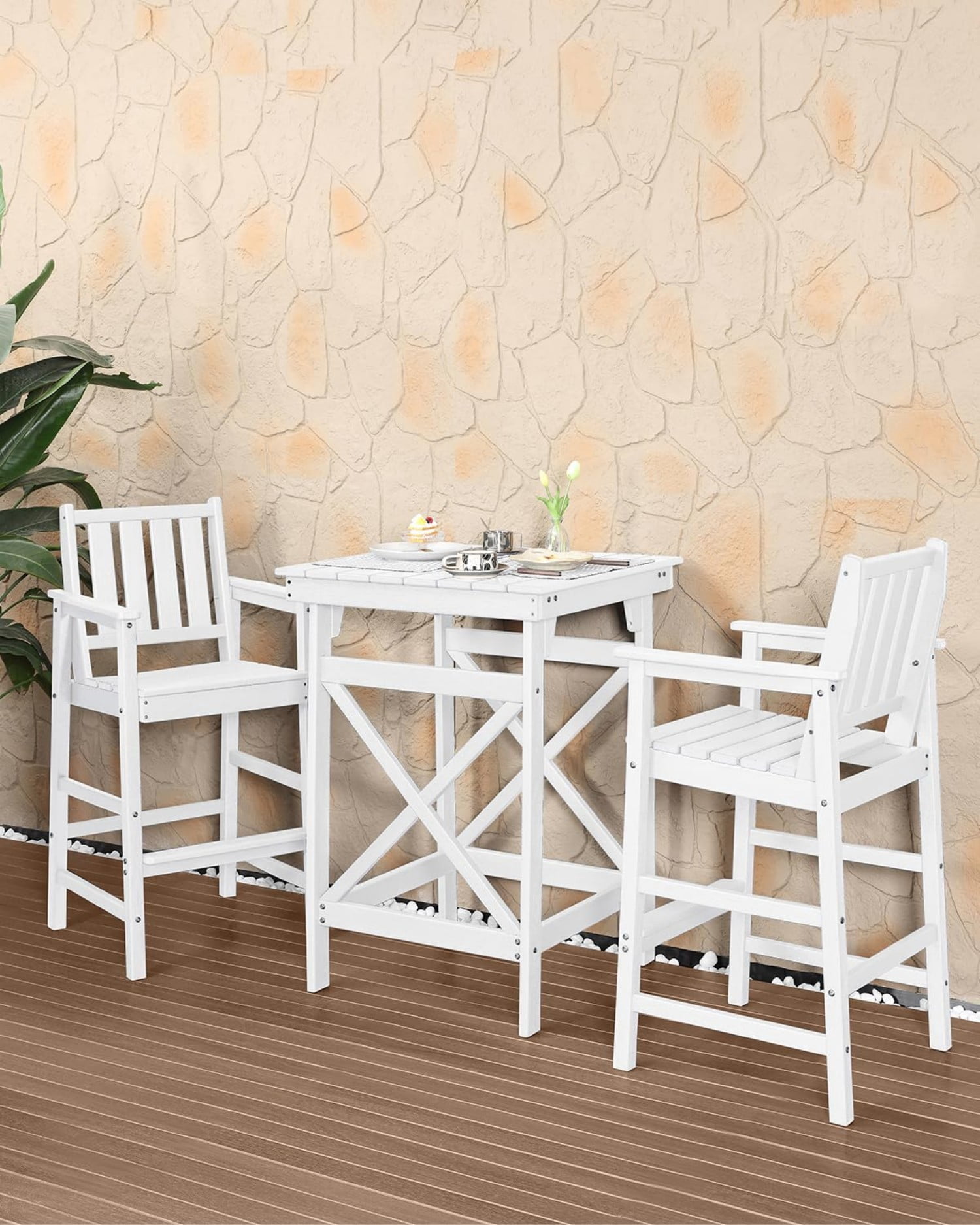 HDPE Outdoor Bar Table, 41" Adirondack Patio Bar Height Table, Weather Resistant High Top Pub Table for Poolside, Balcony, Porch, Garden, Pearl