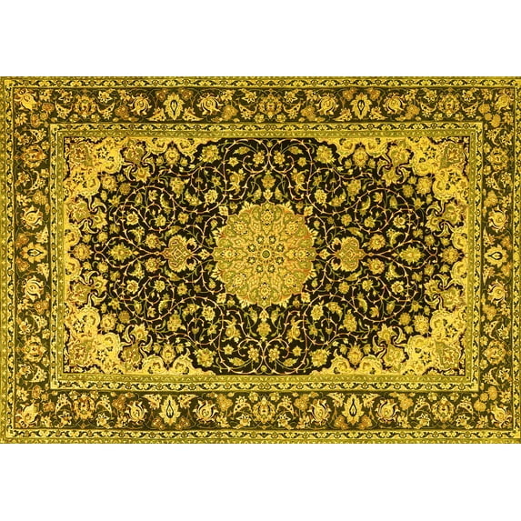 Ahgly Company Indoor Rectangle Medallion Yellow Traditional Area Rugs, 4' x 6'