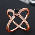 thumbnail image 3 of Gem Stone King 1.51 Ct Round Black Sapphire 18K Rose Gold Plated Silver Criss Cross X Ring (Size 5), 3 of 5