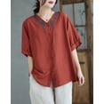 thumbnail image 2 of Women's Short-Sleeve Floral Printed Tops Oversized Button-Up Blouse Shirt GA2639 Red, 2 of 2