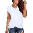 thumbnail image 5 of Women's Raglan Short Sleeve Tunic Tops - Solid Color Round Neck Twist Front Loose Casual Tees, 5 of 5