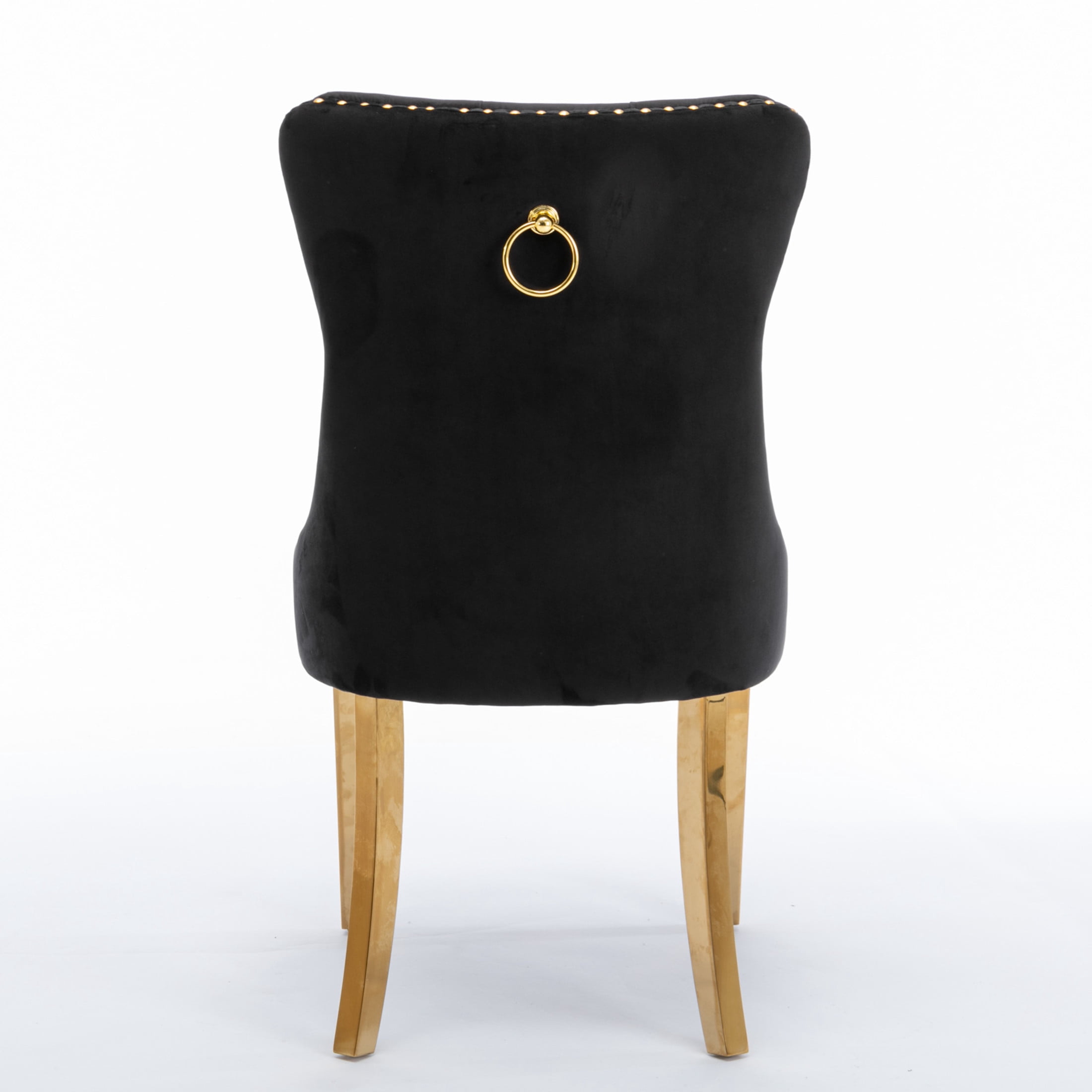 Noble House Tufted Velvet Dining Chair, Nailhead Trim, Stainless Steel Legs, Black + Gold