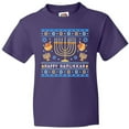 thumbnail image 3 of Inktastic Happy Hanukkah Sweater Style Design with Menorah and Dreidel Youth T-Shirt, 3 of 5