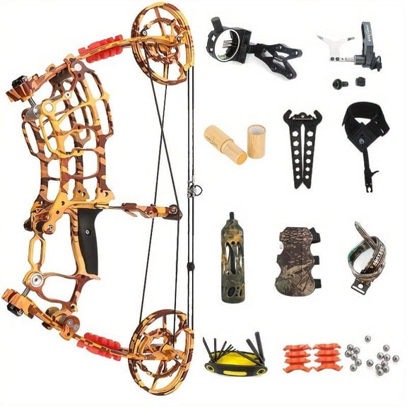 1 Kit 30-60lbs Compound Bow Kit Steel Ball Arrows Dual-use Archery Hunting Fish RH LH