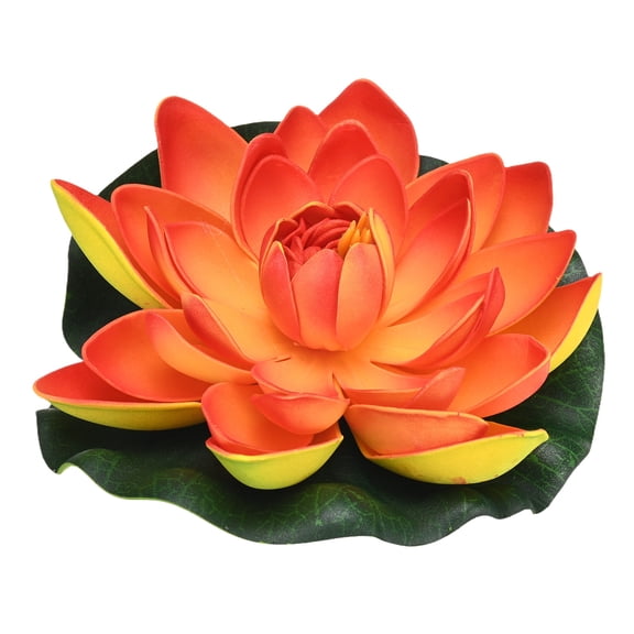 Uxcell 1-Set Artificial Floating Foam Lotus Flower with Water Lily Pad, 6.7 Inch Fake Lotus Flowers Water Lilies [Orange]