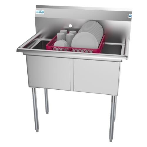 Koolmore SB151512-N3 2 Compartment Stainless Steel Commercial Kitchen Prep & Utility Sink - Bowl Size 15 X 15 X 12"