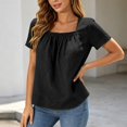 thumbnail image 3 of Square Neck Tops for Women Short Sleeve Casual Pleated Front Lightweight T-Shirts Summer Blouses Beach Vacation Shirt, 3 of 9