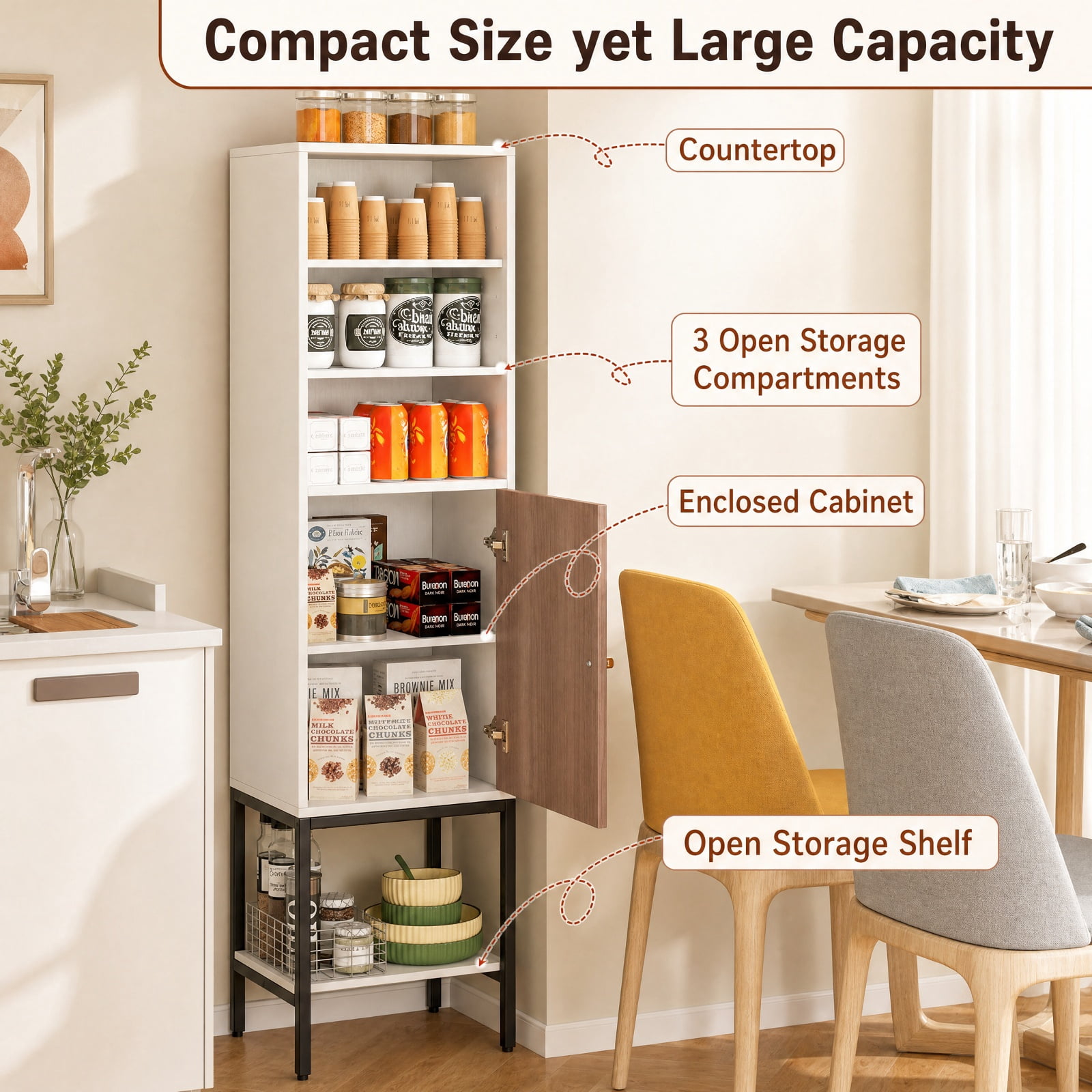 Vebreda Freestanding Bathroom Storage Cabinet, 57 Inch Bathroom Tall Cabinet with 1 Door and 4 Shelves Narrow Storage Unit with Adjustable