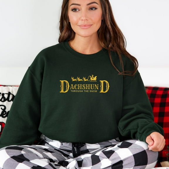 Dachshund Through The Snow Weiner Dog Pet Embroidered Sweatshirt Merry Christmas Vintage Hot Dog Christmas Shirt