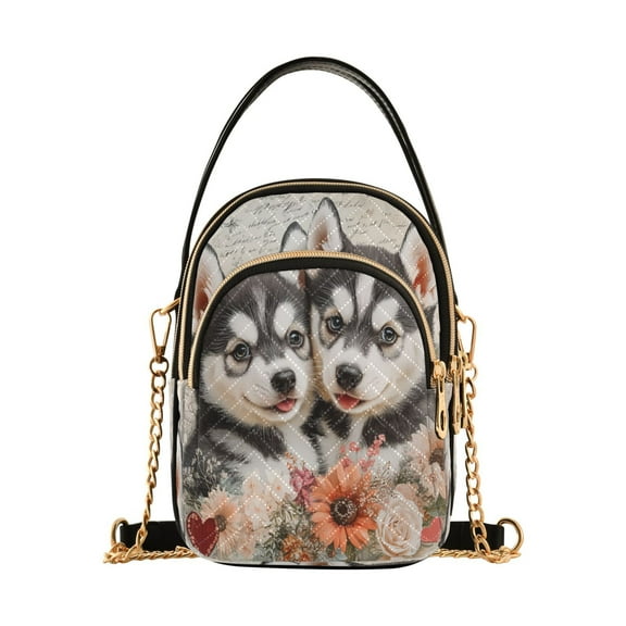 YAZAOO Cross Body Fashion Shoulder Waist Purse Bags Two Puppies with Flowers Pocket Handbags