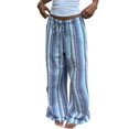 thumbnail image 2 of Women's Striped Elastic Waist Drawstring Loose Wide Leg Floor Length Casual Pants Blue XXL, 2 of 10