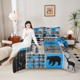 thumbnail image 4 of Homewish Moose Bear Deer Bedding Comforter Set, Vintage Dark Blue Buffalo Twin Comforter Sets, Western Countryside Reversible Bedding Set, Luxury Bedroom Decor, 2 Pieces, 4 of 8