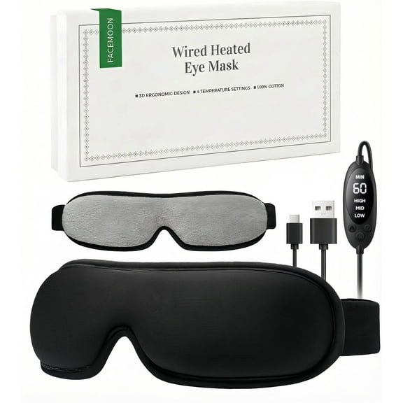 FACEMOON  USB Powered Thermal Eye Mask for Dry Eyes Comfort, Washable Heat Therapy with Natural Grains