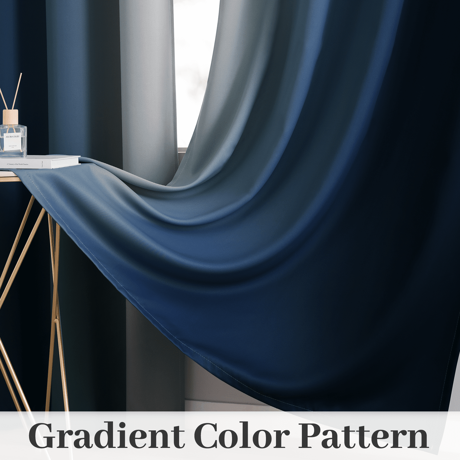 Yakamok Modern Blue Floral Ombre Grommet Blackout Curtains, 52" x 63" (2 Panels)