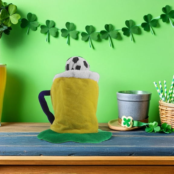 Mobestech Funny Beer Costume Hat with Beer Mug Design for Oktoberfest and Soccer Theme Parties