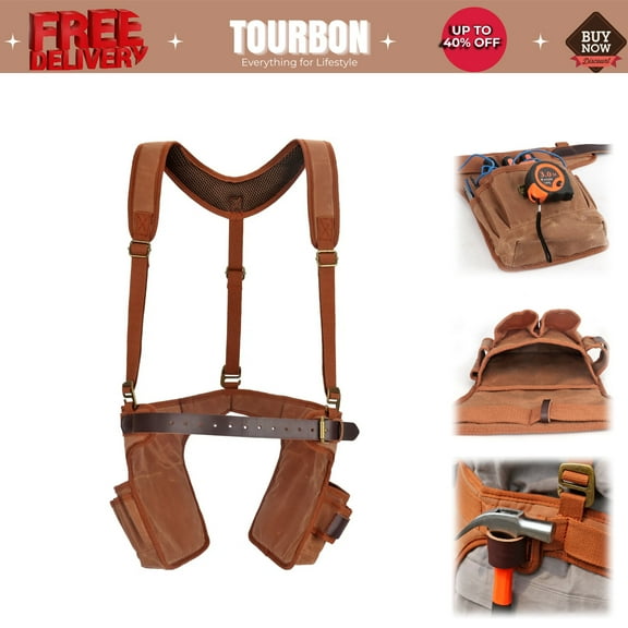 Tourbon Work Framing Tool Belt Carpenter Suspender Pouch Electricians Framer Rig