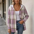 thumbnail image 4 of Bzdzmqm Womens Fall Winter Hooded Plaid Shacket Button Down Casual Loose Long Sleeve Oversized Coat for Women Trendy Outerwear with Pockets for Daily Wear, Purple XL, 4 of 6