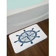 thumbnail image 2 of Vintage Nautical Tattoo Bath Mat, Steering Wheel Compass Pattern on Plain Background, Plush Bathroom Decor Mat with Non Slip Backing, 29.5" X 17.5", Dark Sky Blue and White, by Ambesonne, 2 of 2