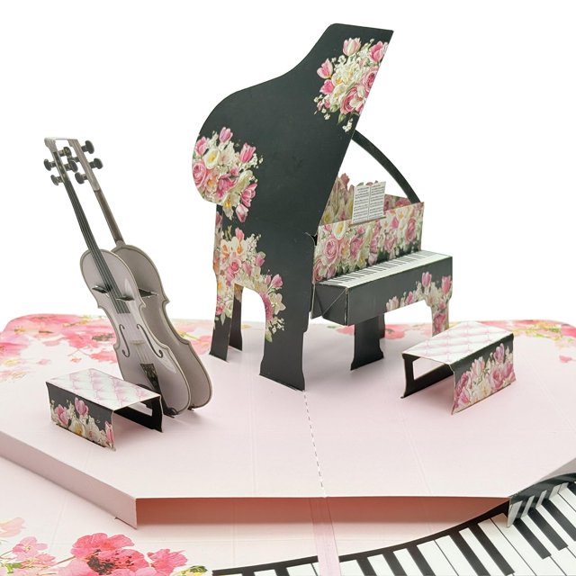 Tarjeta de boda CawrdWish 3D Just Married para guitarra y piano