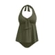 thumbnail image 5 of Tankini para mujer, color sólido con relleno en el pecho, tankini conservador, sin acero, sin espalda, cuello colgante, traje de baño, pantalones de baño divididos, traje de baño de dos piezas para mu, 5 of 8