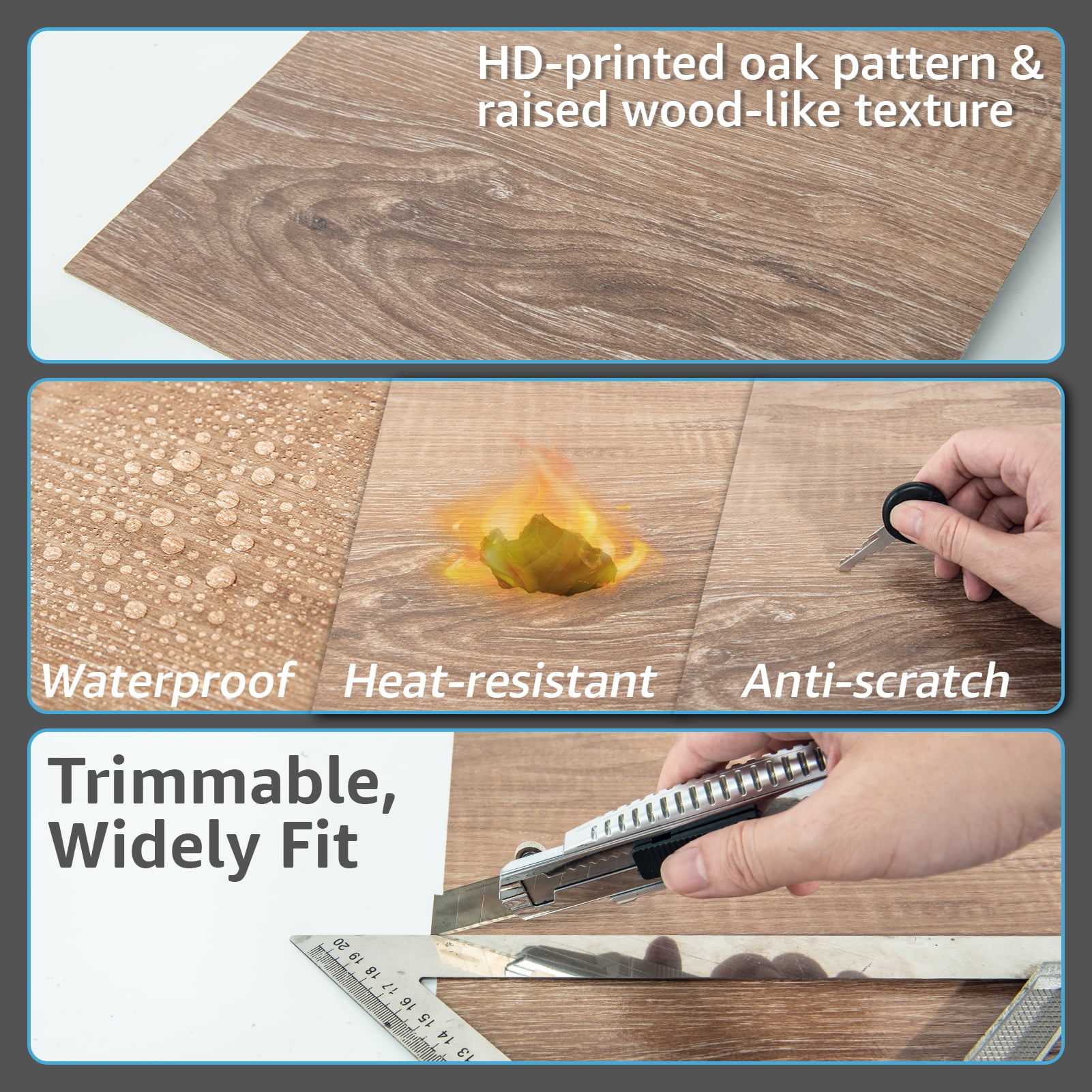 Art3d Peel and Stick Vinyl Floor Tiles 30-Pack 12 x 12 inch, Self Adhesive Waterproof Flooring Wood Planks for Kitchen, Dining Room, Bedrooms, Cover 30 Sq. Ft, Dark Brown Oak